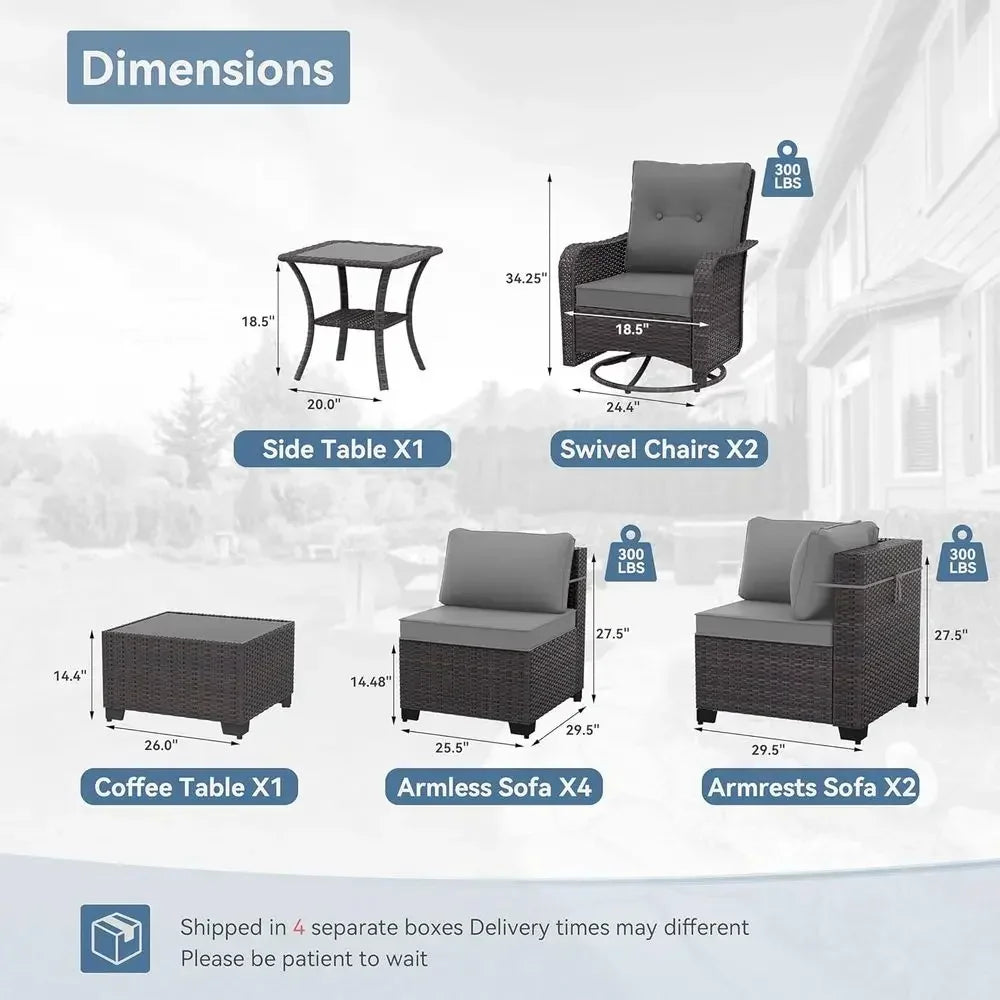 Outdoor Patio Rattan Wicker Swivel Rocking Sectional Sofa Set