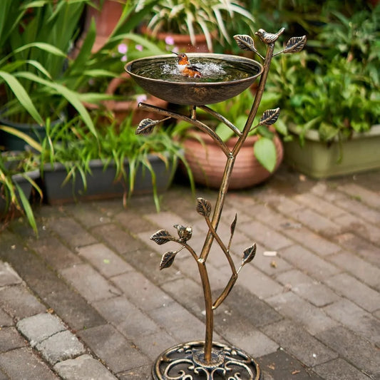 Cast Iron Pedestal Bird Bath Outdoor Vintage Metal Garden Decoration