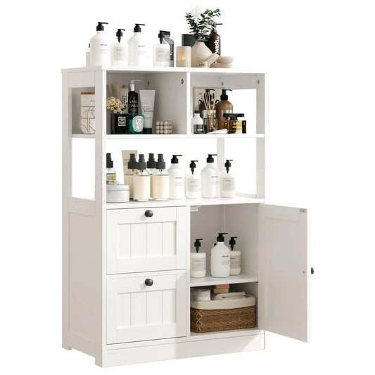 Farmhouse Freestanding Wooden Storage Cabinet With Drawer And Shelves