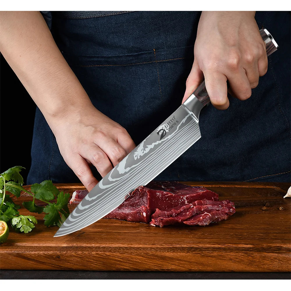 MDHAND Damascus Stainless Steel Knife Set 8 Piece Japanese Style