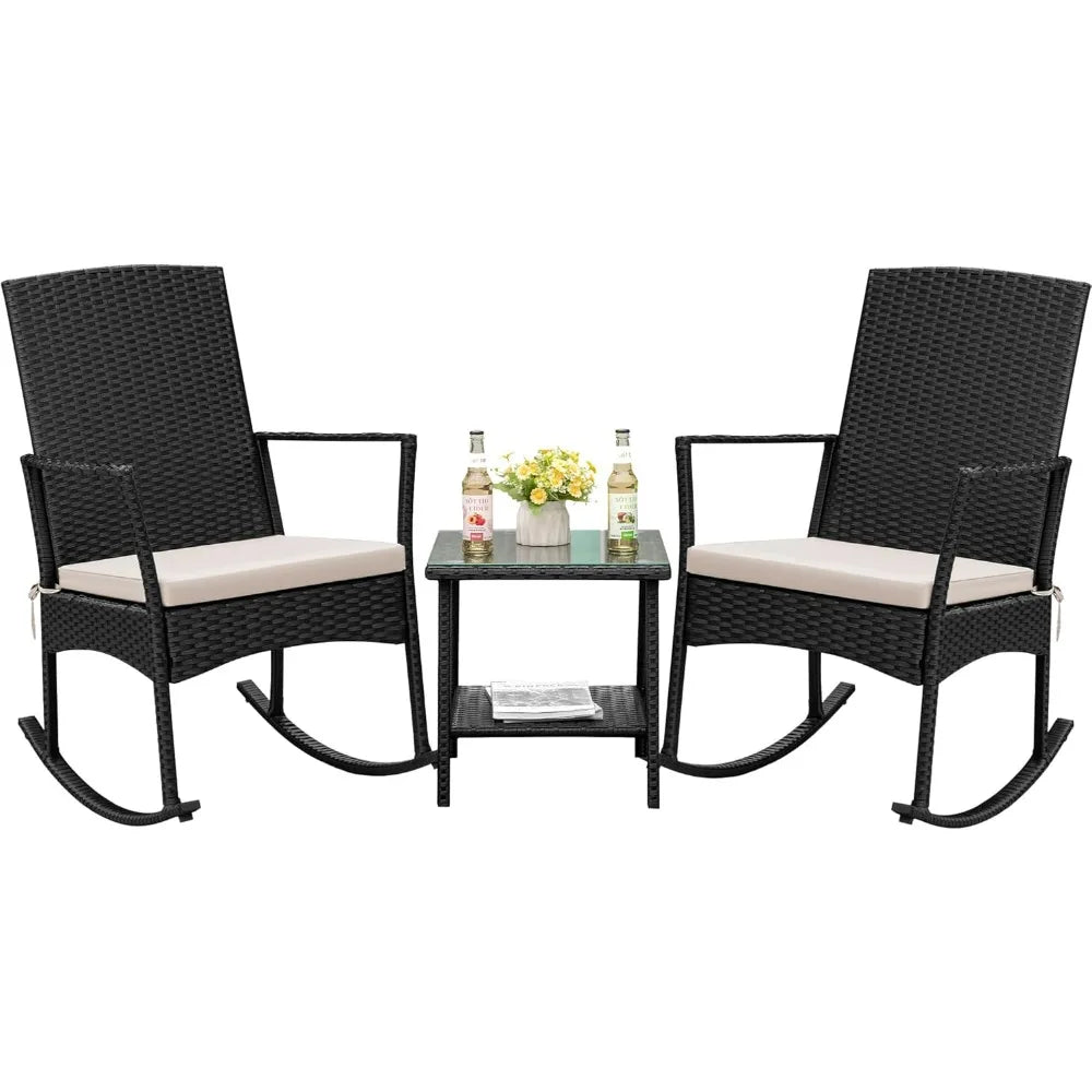 Flamaker Outdoor Rocking Chair Rattan Patio Set for Garden