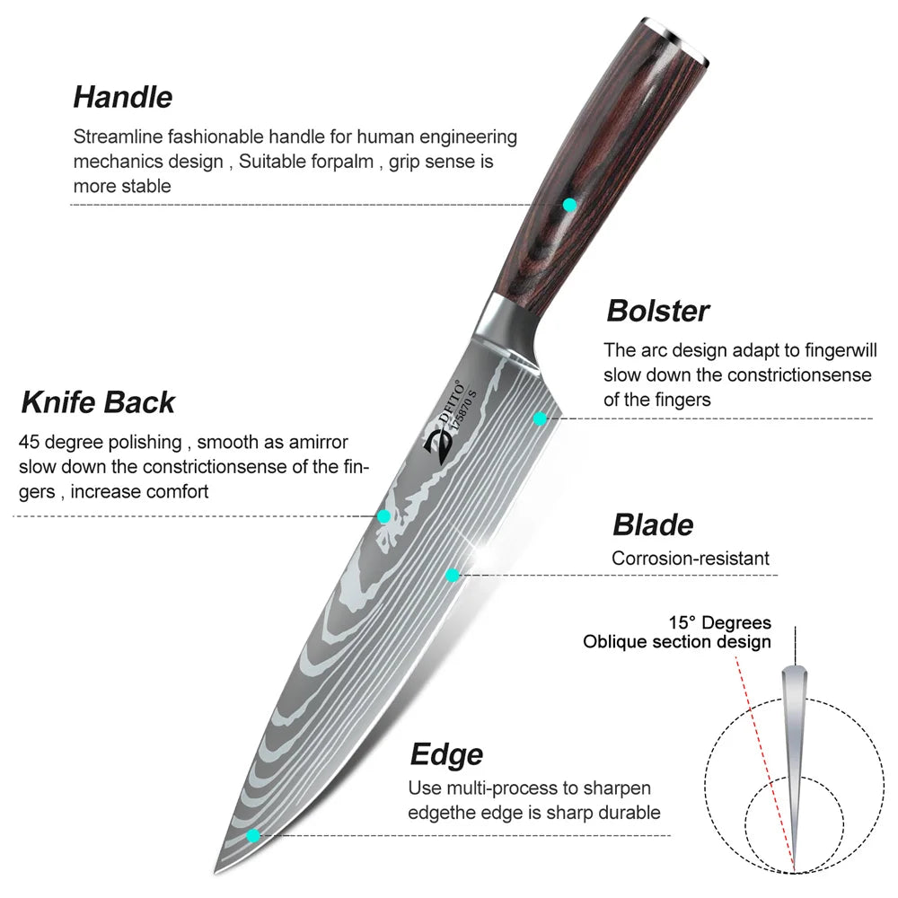 MDHAND Damascus Stainless Steel Knife Set 8 Piece Japanese Style