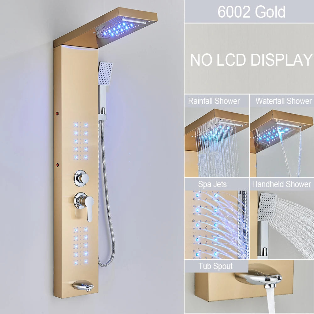 Led Shower Panel With Rainfall Column Faucet Hot And Cold Water