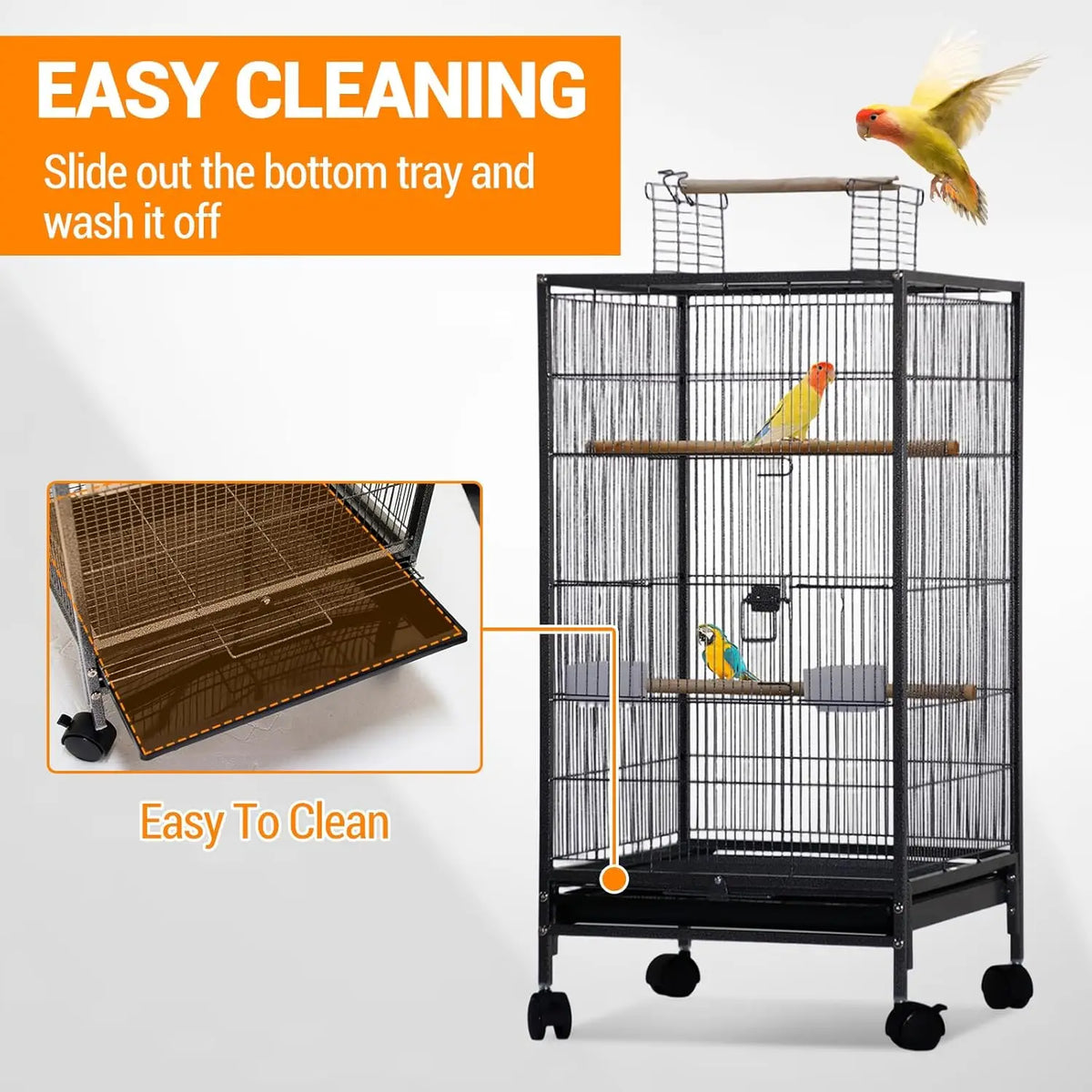 Studyset Stainless Steel Bird Cage Rolling Stand Slide Out Tray