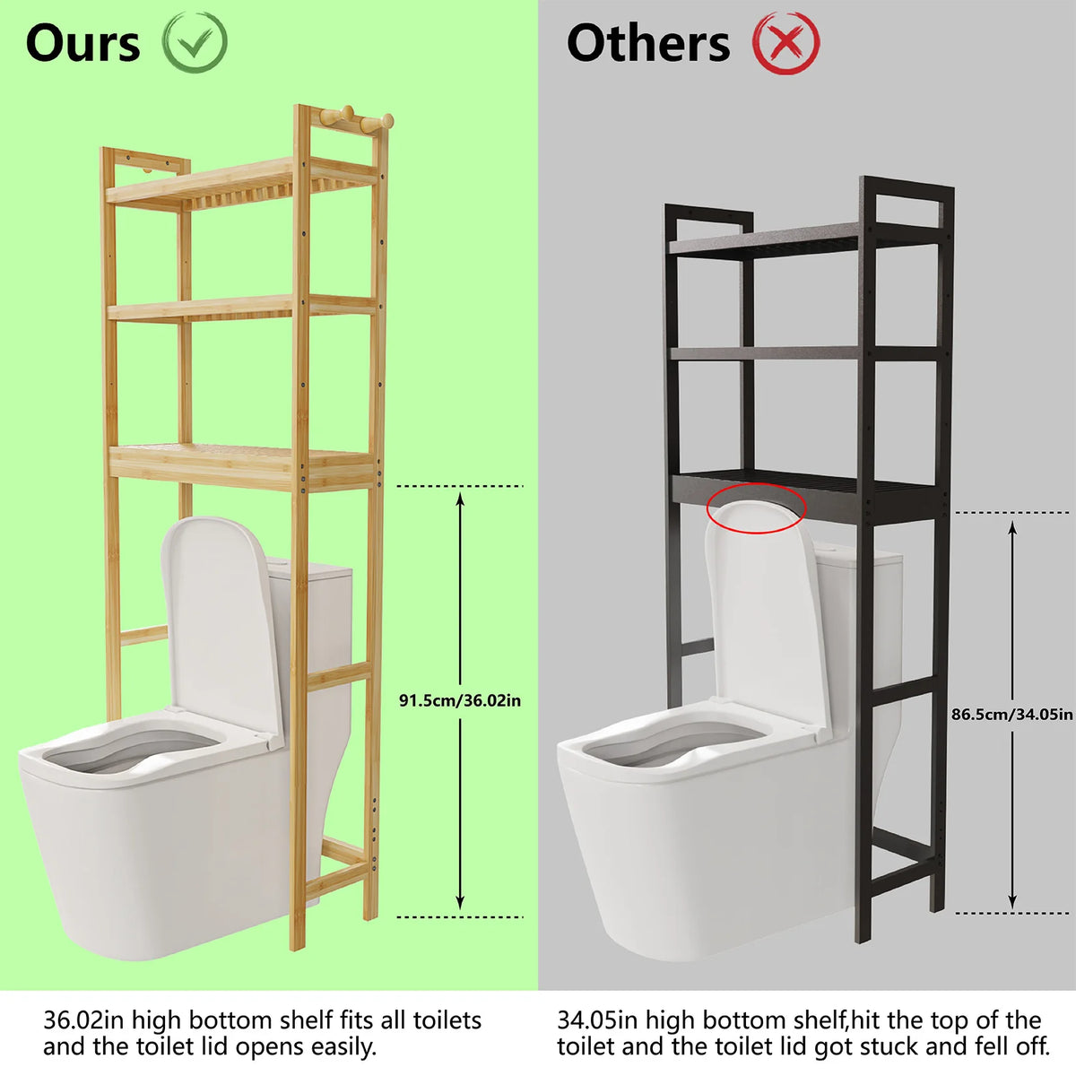 Bamboo Over Toilet Shelf Triple Tier Bathroom Storage Rack Organizer