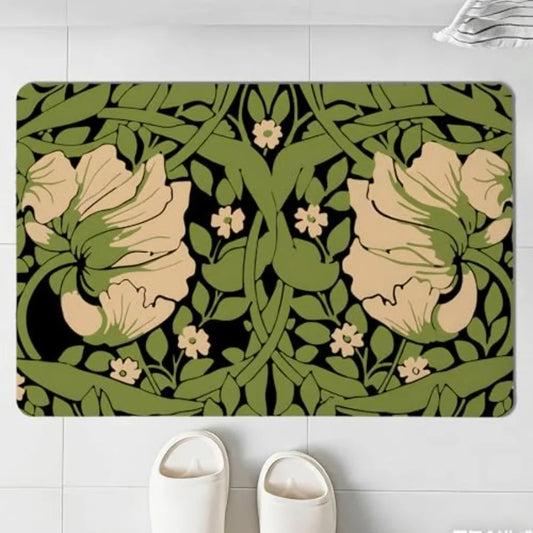Boho Floral Plant Bath Mat Vintage Bathroom Floor Rug