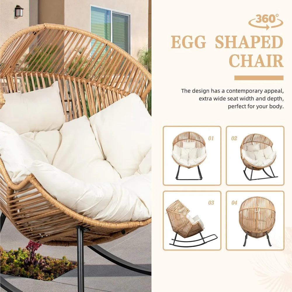 Outdoor Rattan Wicker Egg Chair With Cushion For Patio Lounge