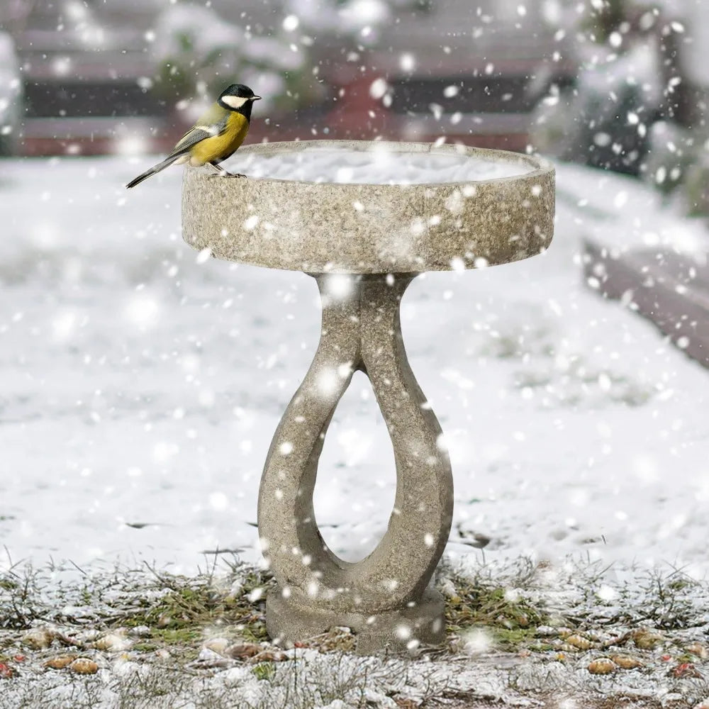 Concrete Bird Bath With Geometric Pedestal For Outdoor Garden Decor