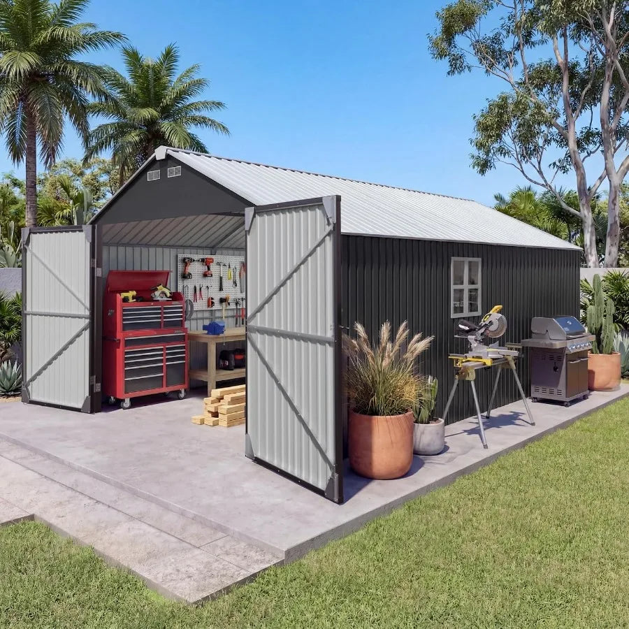 Devoko Metal Outdoor Storage Shed With Lockable Sloping Roof