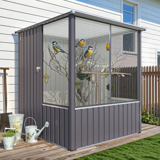 Large Outdoor Metal Bird Walk-in Aviary With Lockable Mesh Door
