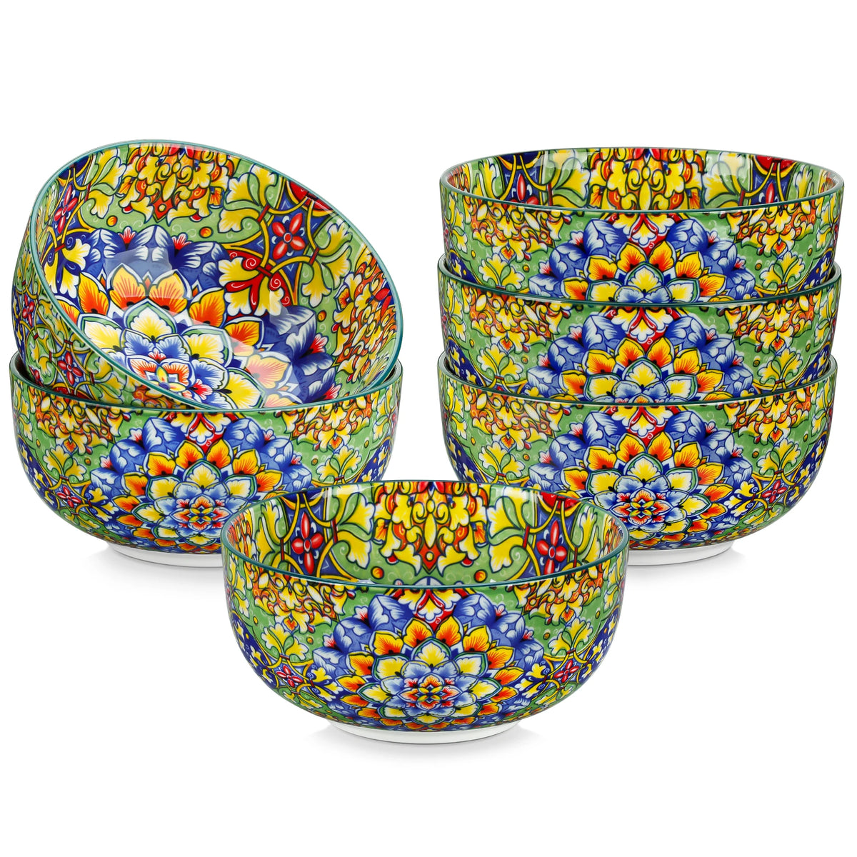 MALACASA Ceramic Cereal Bowls Set Bohemian Style For Salad Pasta