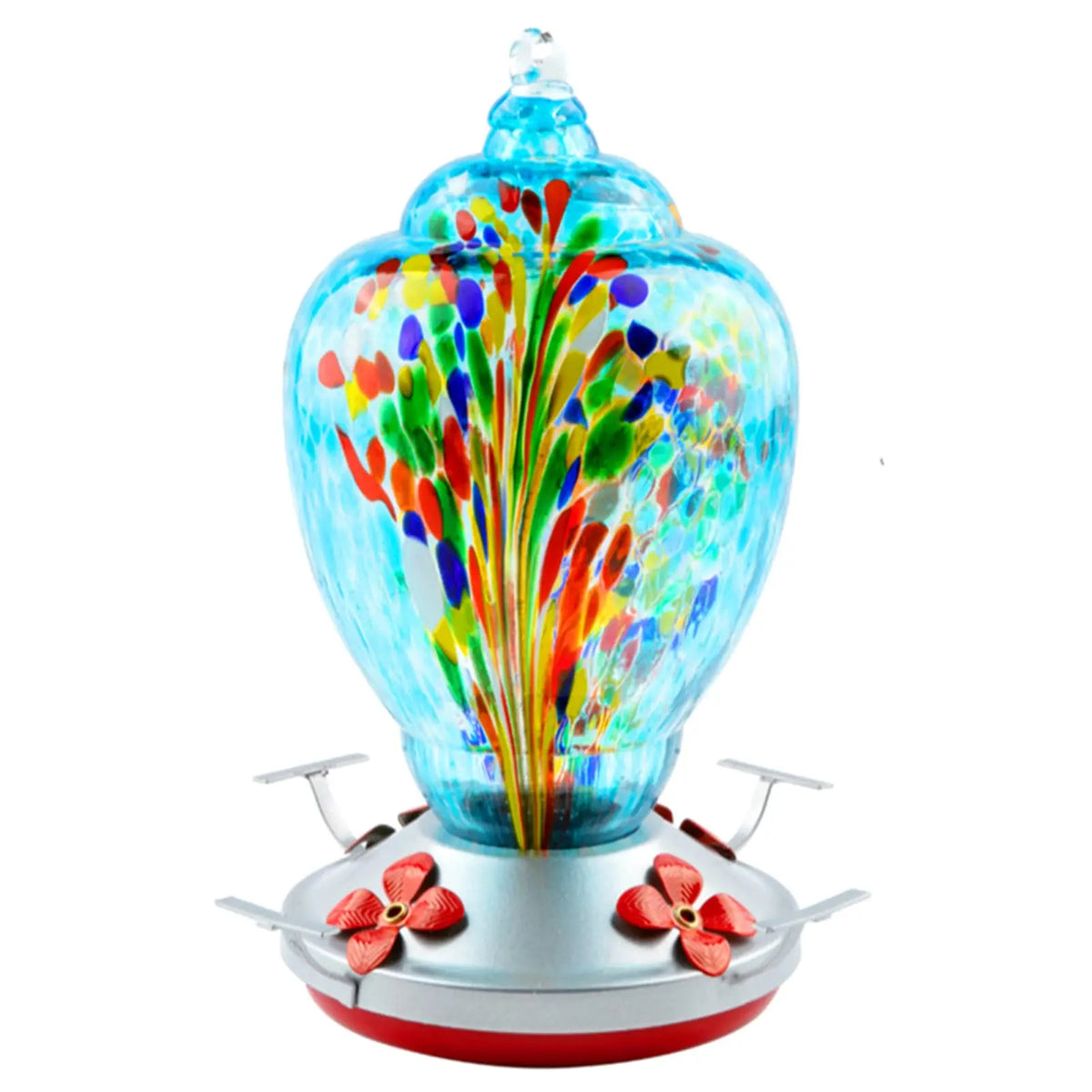 Hand Blown Glass Hummingbird Feeder With Ant Moat And Cleaning Brush