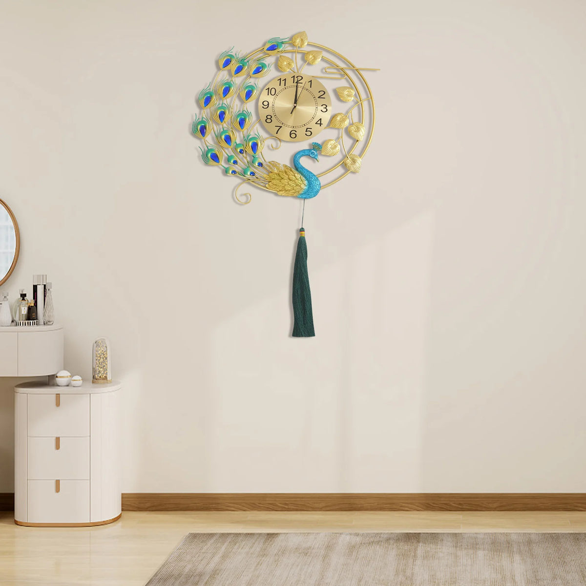 Elegant Peacock Wall Clock Silent Quartz Vintage Decor