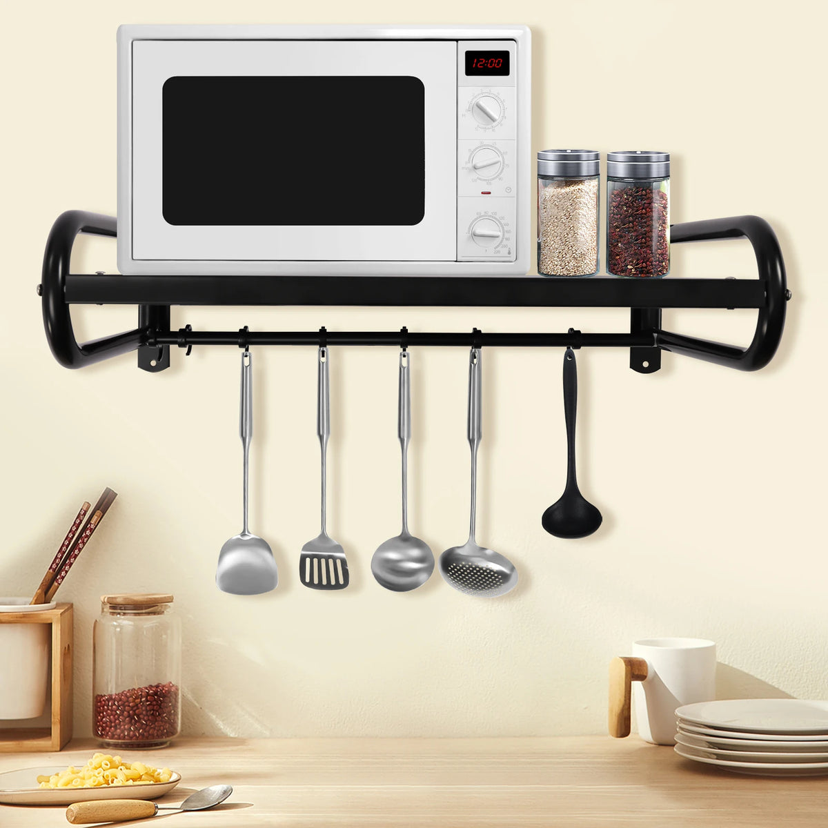 Carbon Steel Wall Shelf Heavy Duty Wall Mount Microwave Oven Shelf
