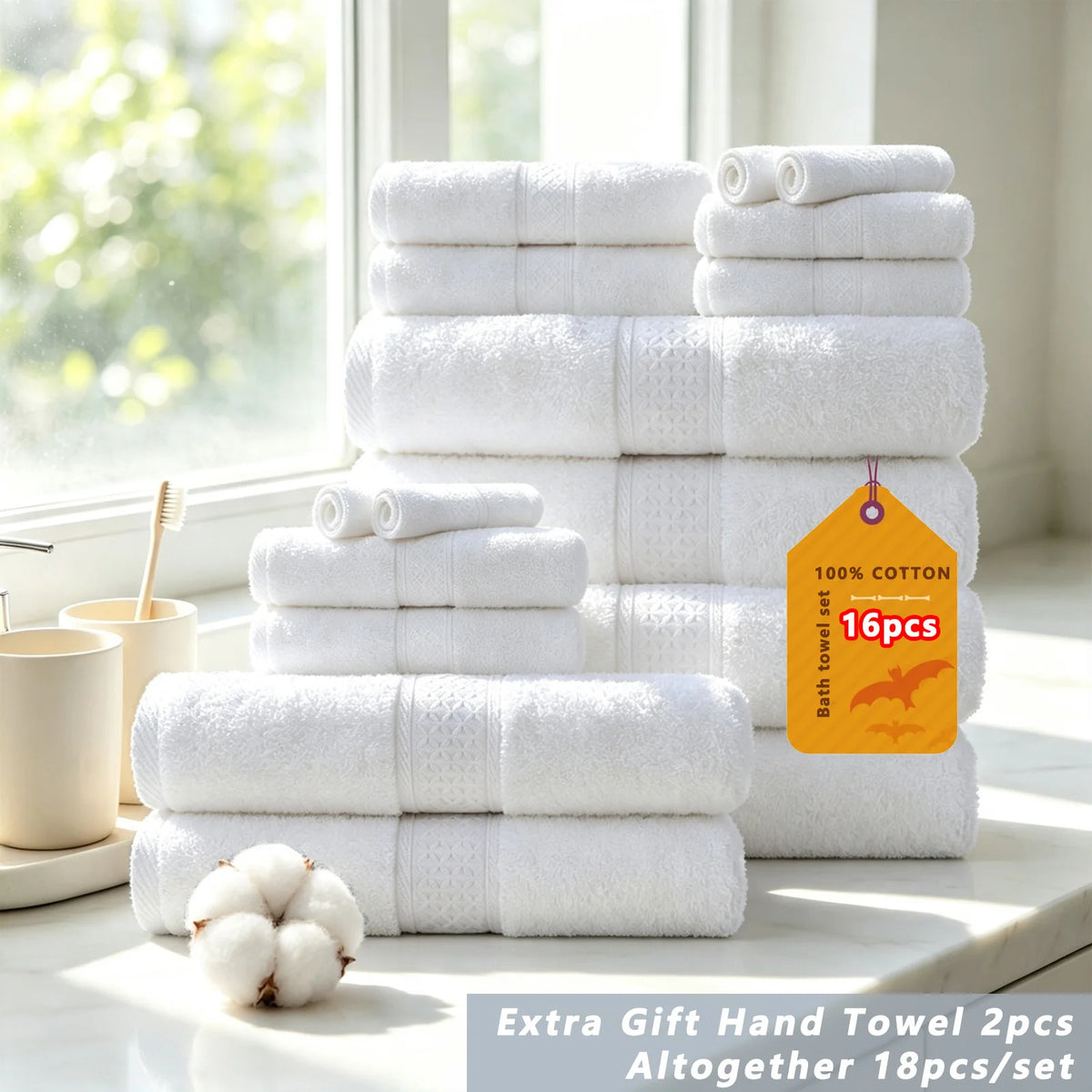 Premium Cotton Bath Towel Set Bathroom High Absorption Fast Drying