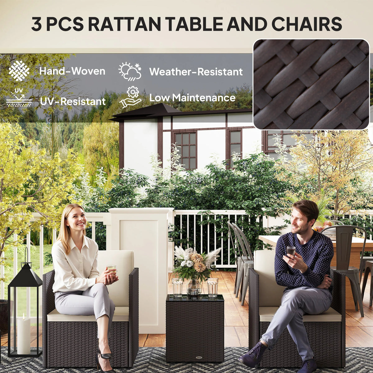 Outsunny Folding Wicker Patio Furniture Set For Outdoor Gardens