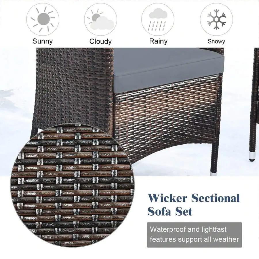 Rattan Patio Furniture Set With Cushioned Sofa And Coffee Table