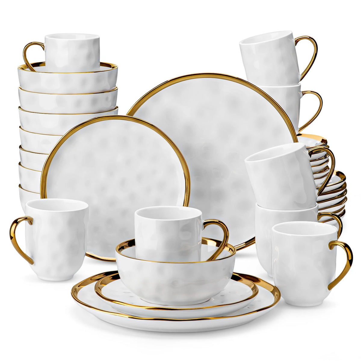 Malacasa Handmade Dinnerware Set With Gold Trim Ceramic Tableware