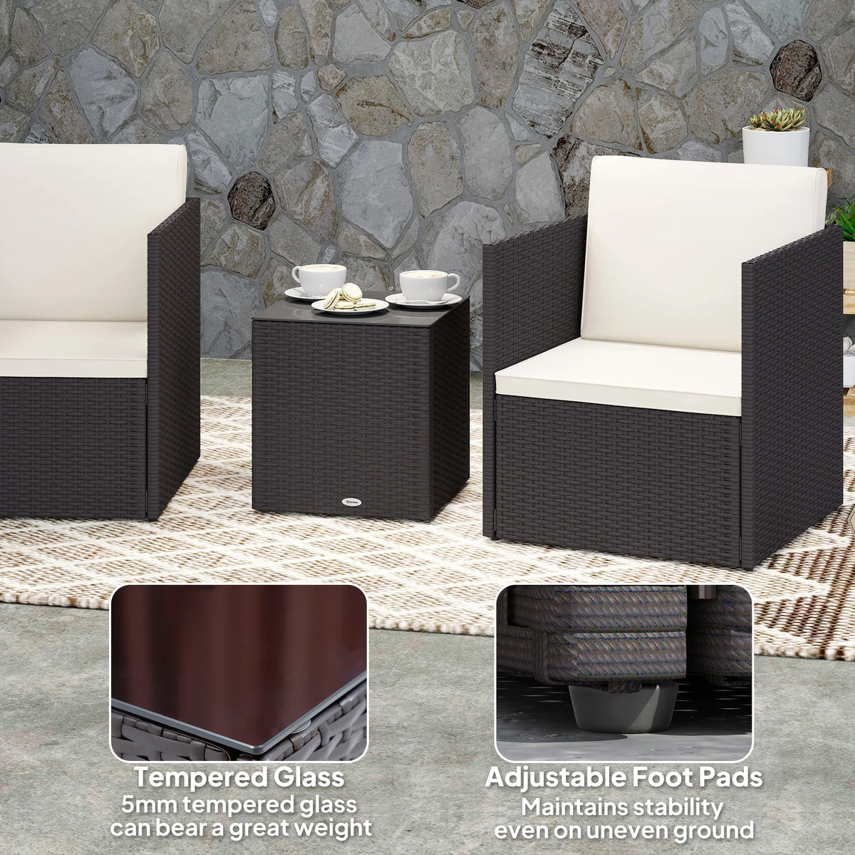 Outsunny Folding Wicker Patio Furniture Set For Outdoor Gardens