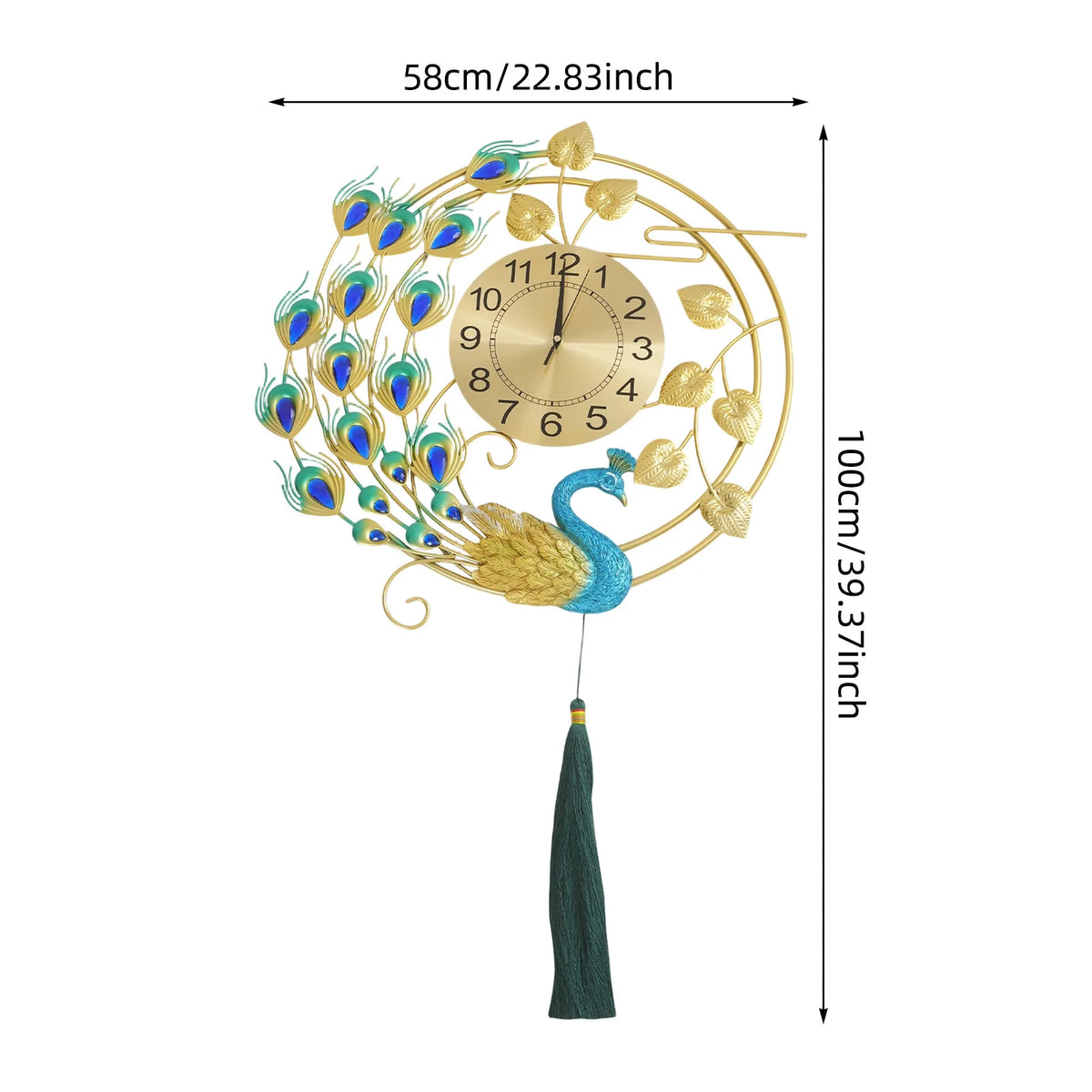 Elegant Peacock Wall Clock Silent Quartz Vintage Decor
