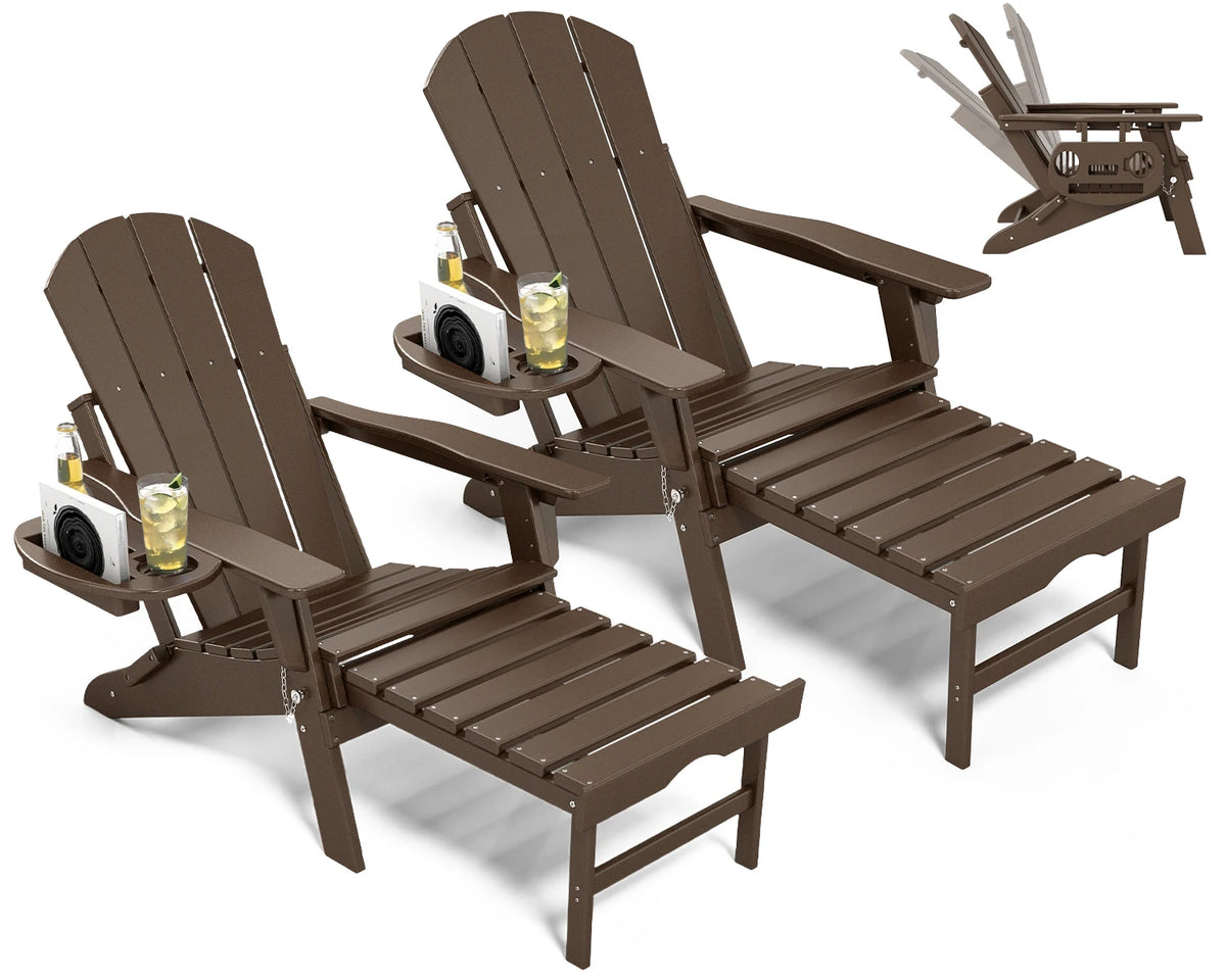 FOOWIN Adjustable HDPE Adirondack Chair With Retractable Ottoman