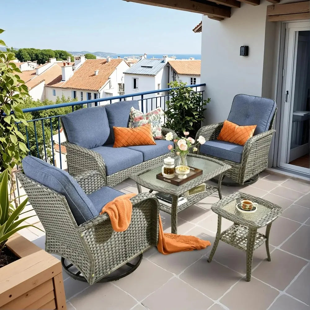 All Weather Wicker Outdoor Patio Furniture Five Piece Conversation Set