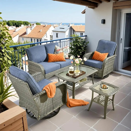 All Weather Wicker Outdoor Patio Furniture Five Piece Conversation Set