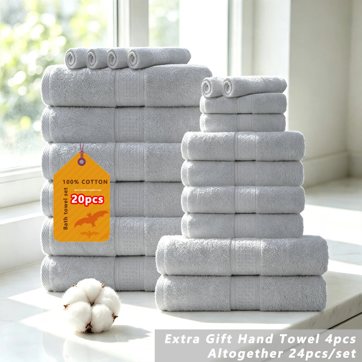 Premium Cotton Bath Towel Set Bathroom High Absorption Fast Drying