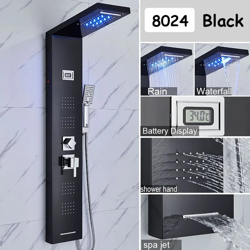 Led Shower Panel With Rainfall Column Faucet Hot And Cold Water