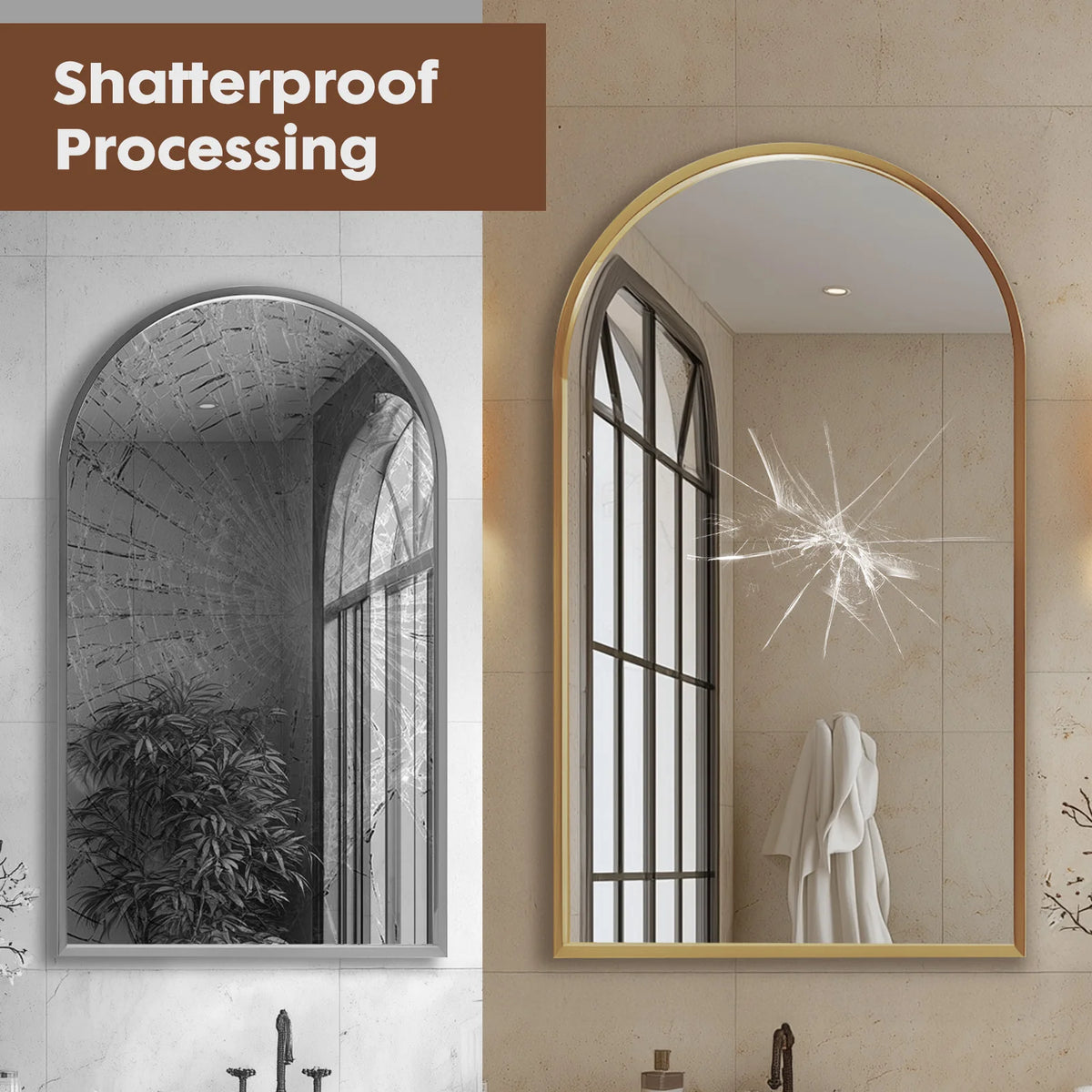 JHK Arched Metal Framed Wall Mirror For Bathroom And Hallway