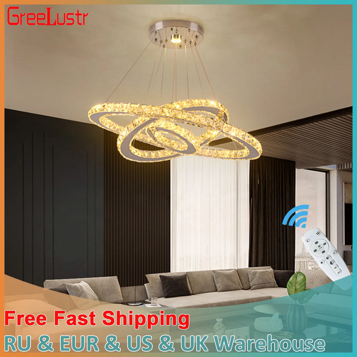 GreeLustr Luxury Crystal Pendant Light Dimmable LED Chandelier