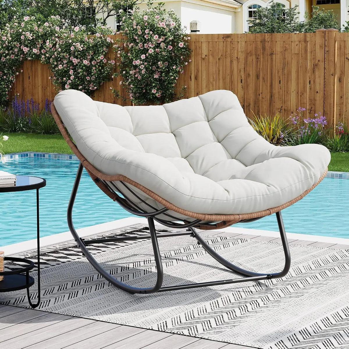 Studyset Outdoor Rocking Chair Metal Rattan Frame For Home Patios