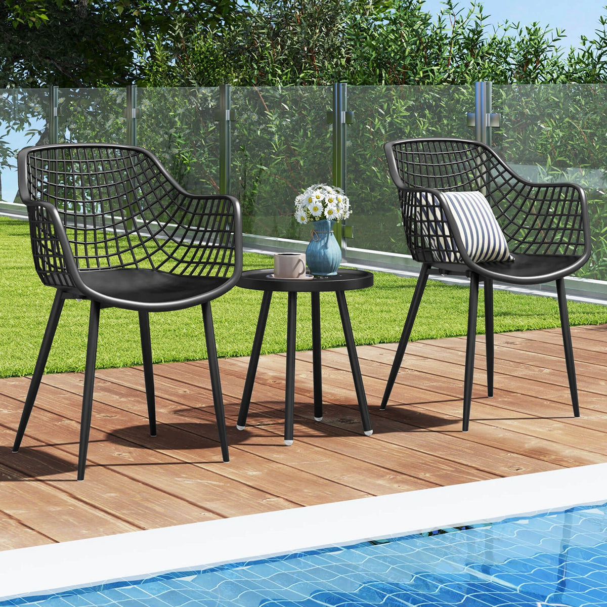 Homasis Three Piece Patio Bistro Set With Table And Chairs