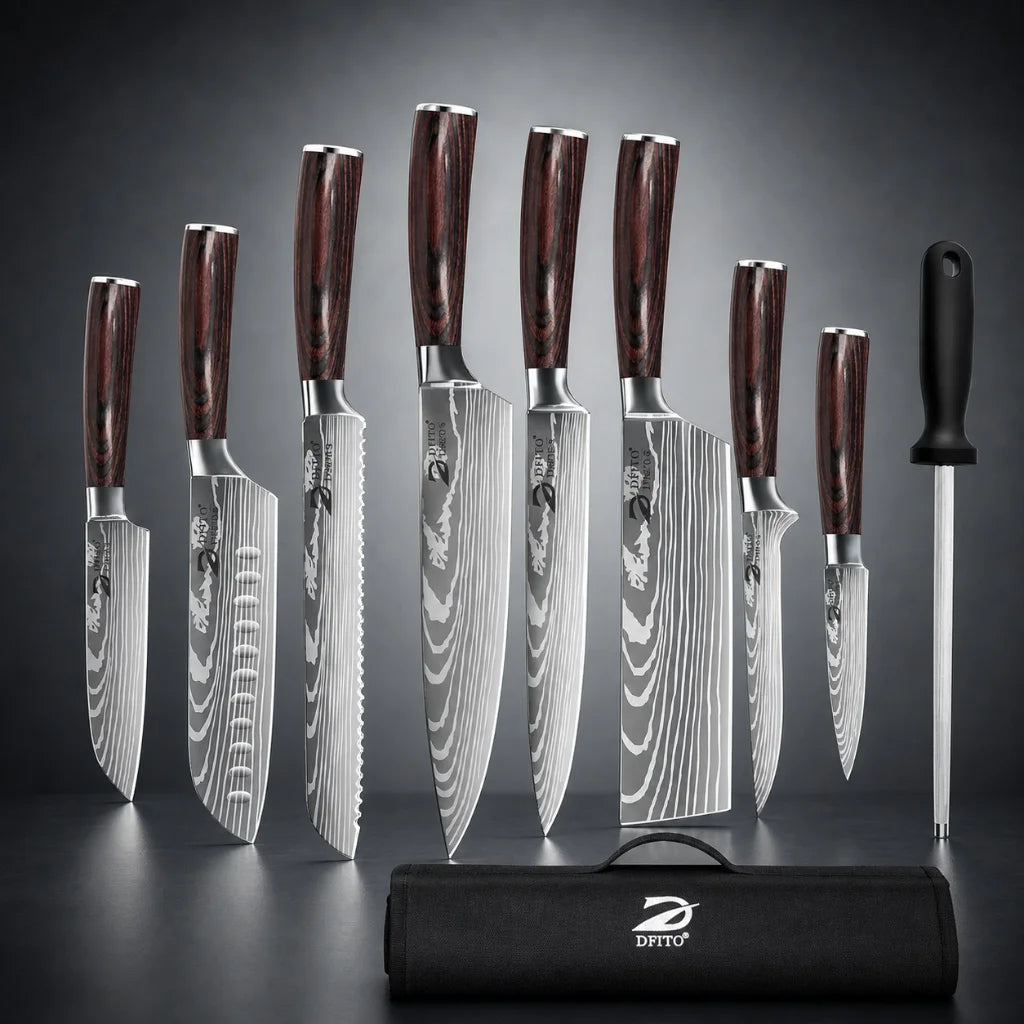 MDHAND Damascus Stainless Steel Knife Set 8 Piece Japanese Style