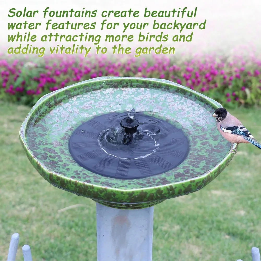 JYJJ Ceramic Solar Bird Bath Fountain Outdoor Garden Water Feature
