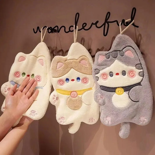 Cute Cat Cotton Hand Towel Quick Dry Bathroom Kitchen Cleaning