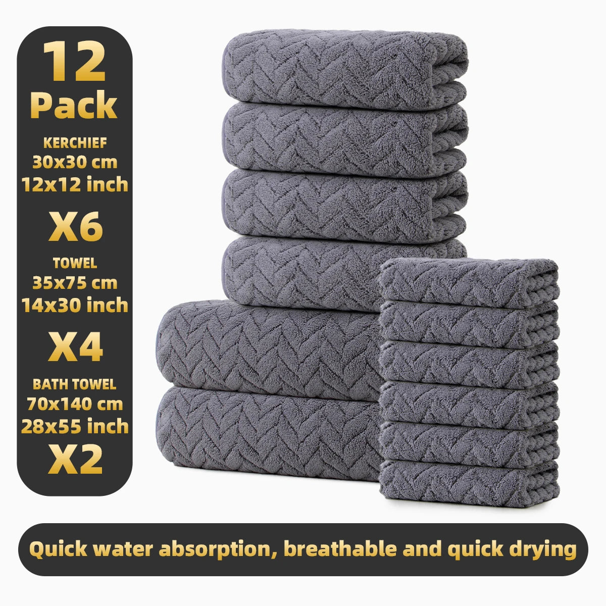 Premium 12 Piece Microfiber Bath Towel Set With High Absorbency