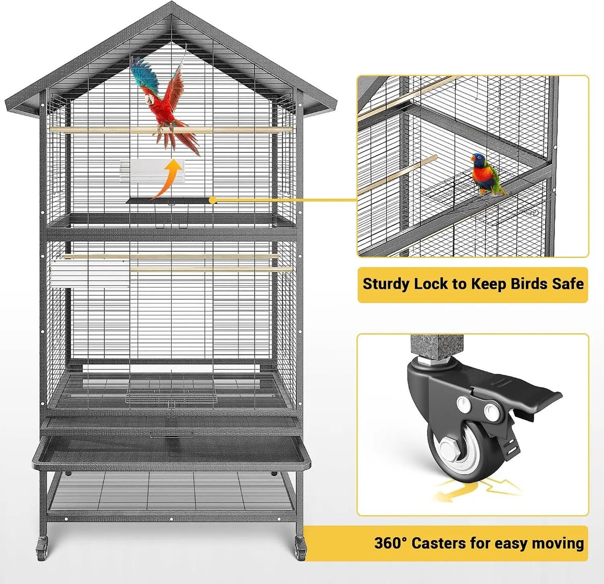 Wrought Iron Bird Cage With Rolling Stand And Perches