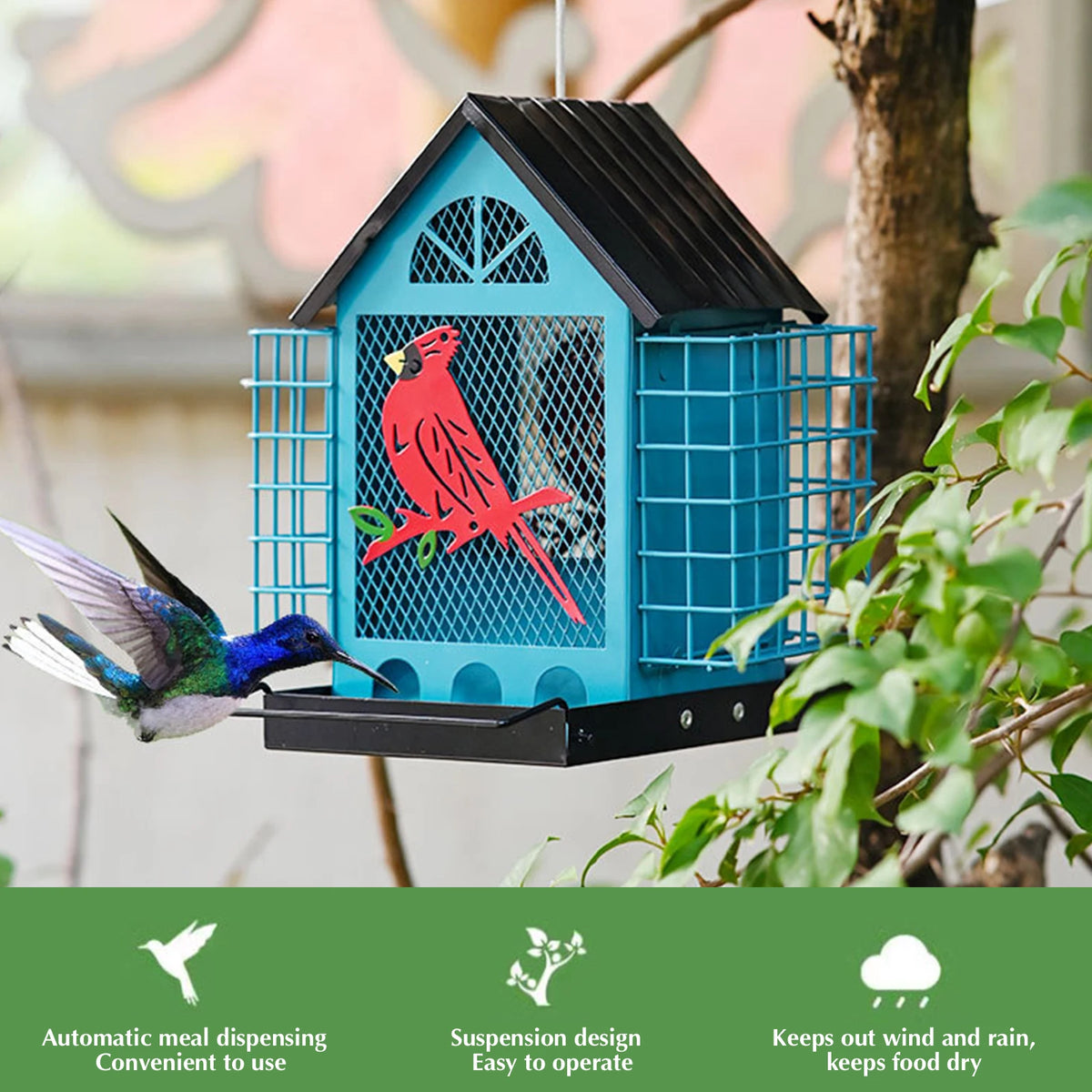 Squirrel Proof Multi Layer Hanging Bird Feeder With Double Suet Cage