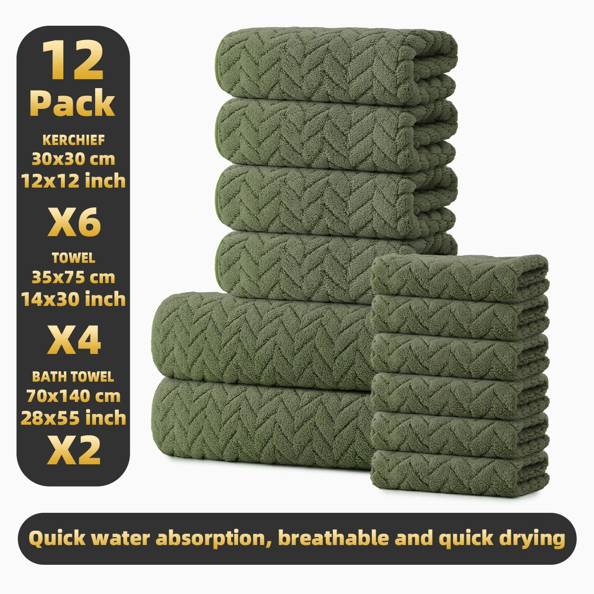 Premium 12 Piece Microfiber Bath Towel Set With High Absorbency