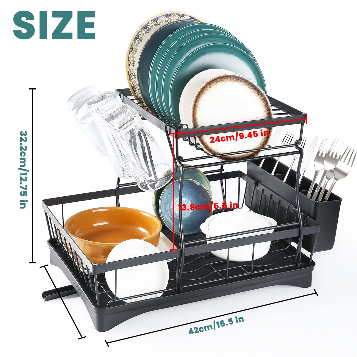 Two Tier Dish Drying Rack For Kitchen Countertops Removable