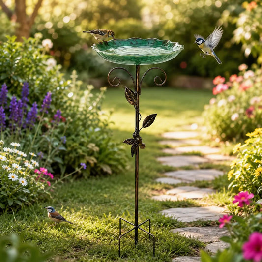Retro Mosaic Bird Bath With Gold Leaf Garden Decor