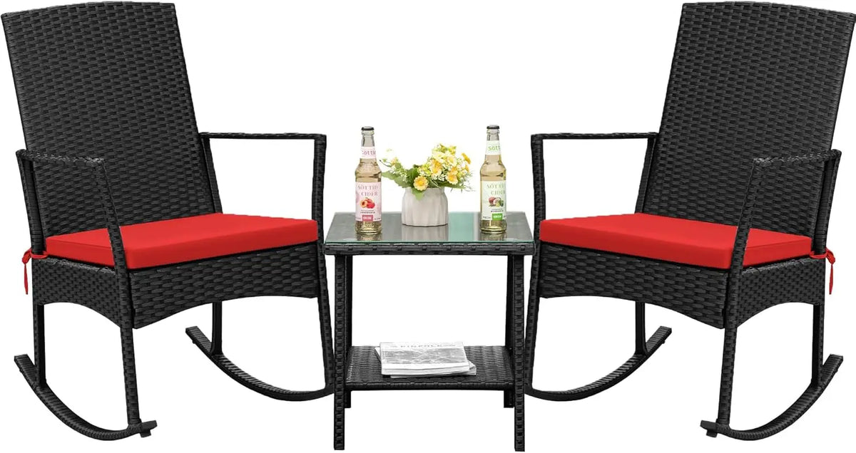 Flamaker Outdoor Rocking Chair Rattan Patio Set for Garden