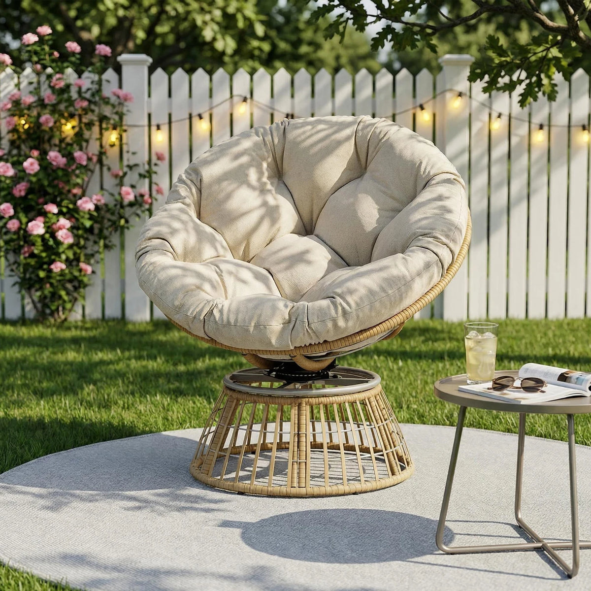 Avenvista Swivel Papasan Chair Outdoor Wicker Rattan Comfort