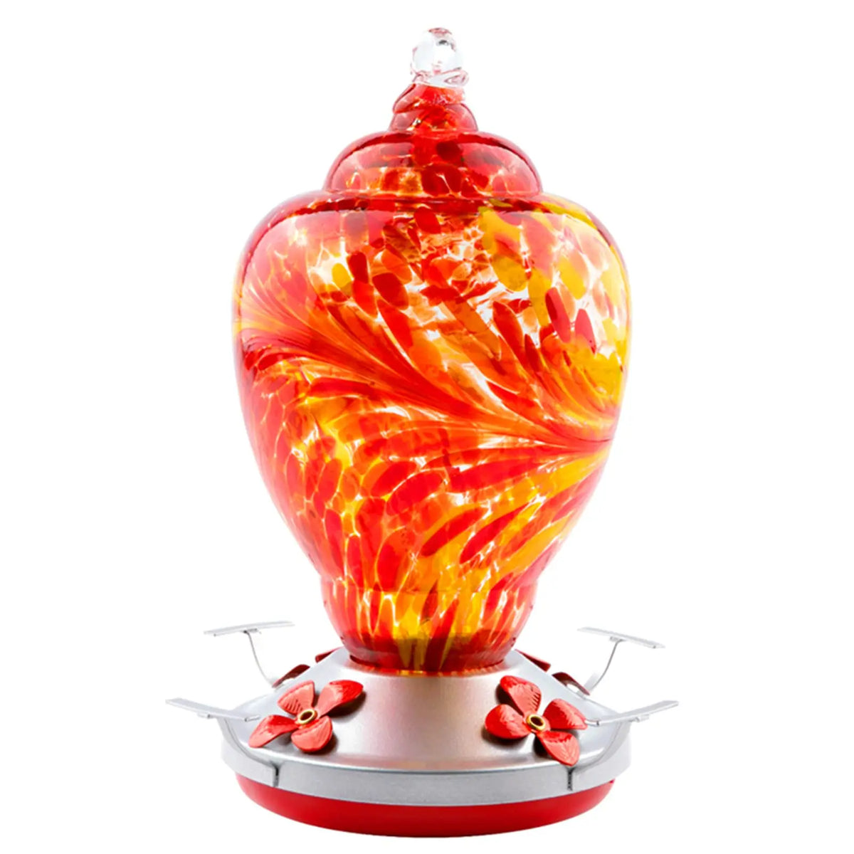 Hand Blown Glass Hummingbird Feeder With Ant Moat And Cleaning Brush