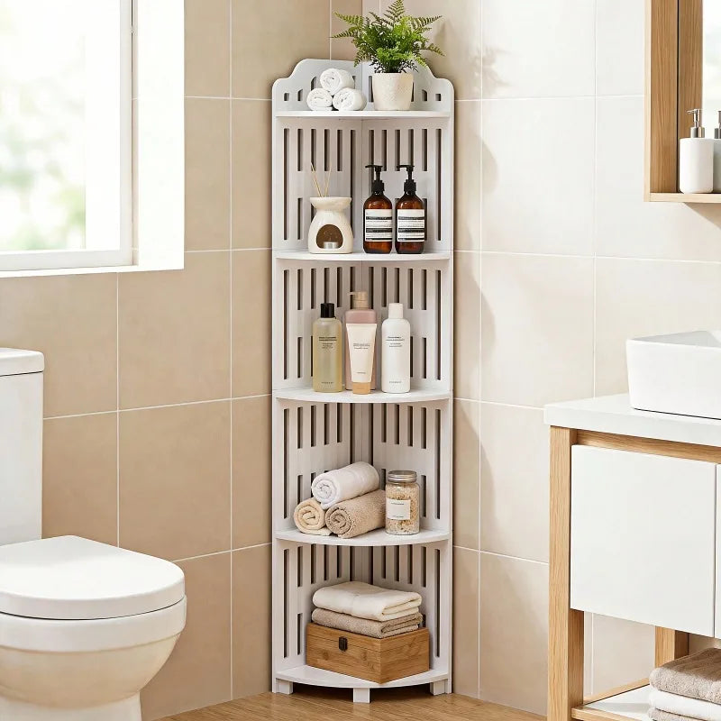 Waterproof Five Tier Metal Corner Shelf Bathroom Storage Rack