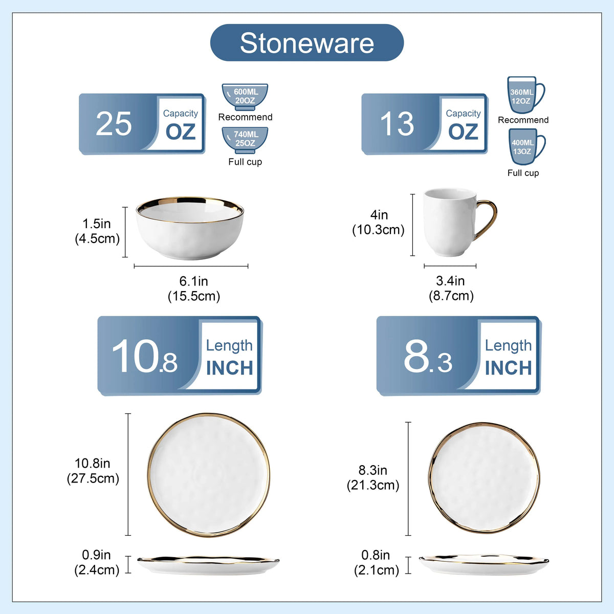 Malacasa Handmade Dinnerware Set With Gold Trim Ceramic Tableware