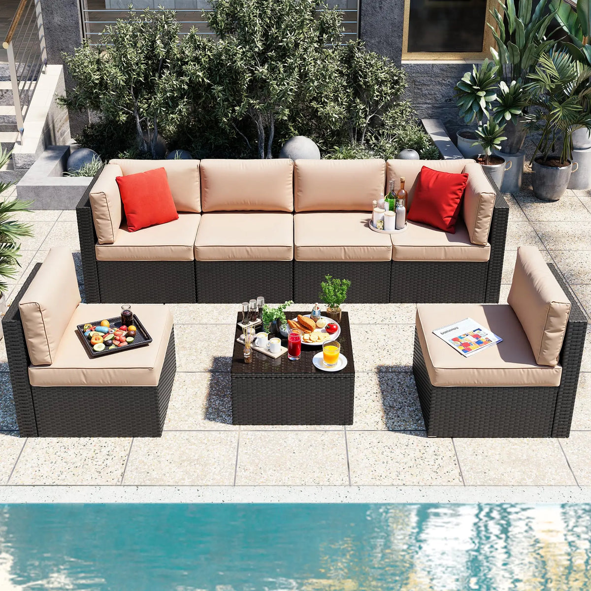 Vongrasig All Weather Rattan Patio Sectional Sofa Set Ottoman