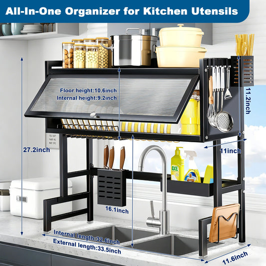 Heavy Duty Auto Draining Kitchen Sink Dish Drying Rack Organizer