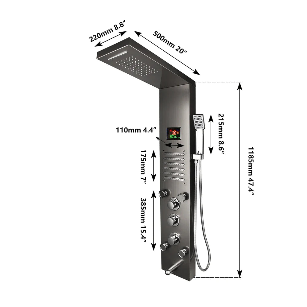 MEKKHALA LED Shower Panel Set With Rainfall And Digital Display